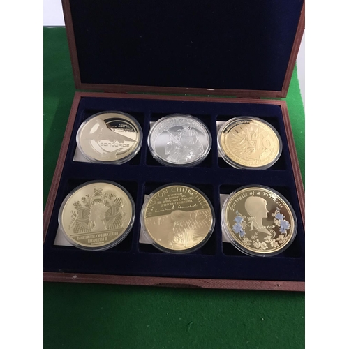 336 - CASED SET OF 6 X LARGE PROOF COLLECTORS COINS WITH CERTS