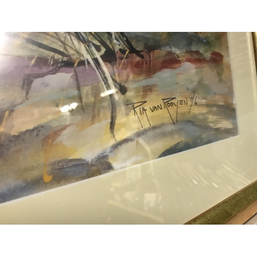 456 - LARGE FRAMED & GLAZED PRINT BY RIA VAN ROOLEN - 100CMS  X 75CMS - COLLECTION ONLY OR ARRANGE OWN COU... 