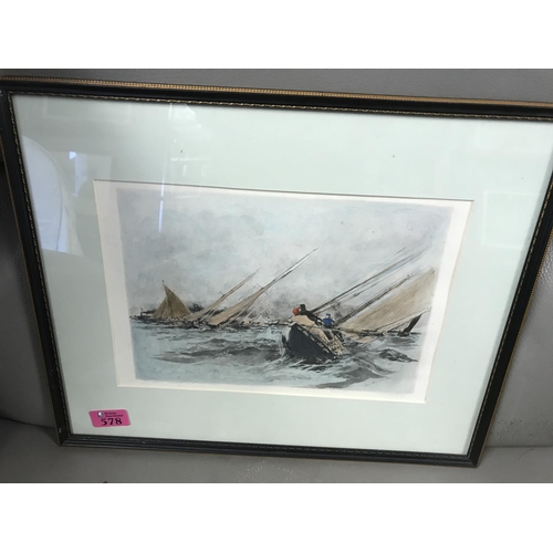 578 - FRAMED & GLAZED WATERCOLOUR A CORINTHIAN YATCH RACE - 36CMS X 43CMS