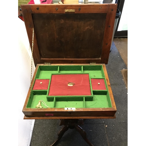 608 - BEAUTIFUL EARLY INLAID SEWING BOX / TABLE WITH CARVED FEET - 75CMS H - COLLECTION ONLY OR ARRANGE OW... 