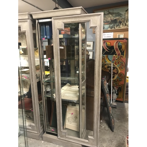 621 - LOVELY LARGE DISPLAY CABINET WITH SLIDING GLASS DOOR - 66CMS W X 37CMS D X 204CMS H - WITH KEY - COL... 