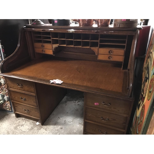 640 - LOVELY LARGE EARLY ROLL TOP DESK WITH COMPARTMENTS INSIDE & 6 DRAWERS - COLLECTION ONLY OR ARRANGE O... 