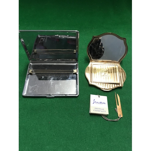 658 - VINTAGE STRATTON COMPACT WITH INTERCHANGING INITIALS TO FRONT & ART DECO CIGARETTE CASE