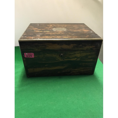 659 - BEAUTIFUL 1810 - 1840 ROSEWOOD & BRASS JEWELLERY BOX WITH SOME JEWELLERY INSIDE - 33CMS X 26CMS X 19... 