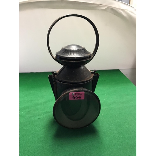 664 - EARLY METAL RAILWAY LANTERN 