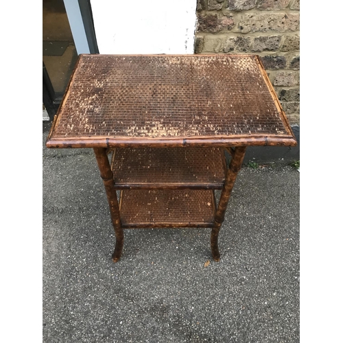 675 - VINTAGE 20TH C BAMBOO & CANE 3 TIER TABLE - 55CMS X 40CMS X 70CMS H - COLLECTION ONLY OR ARRANGE OWN... 