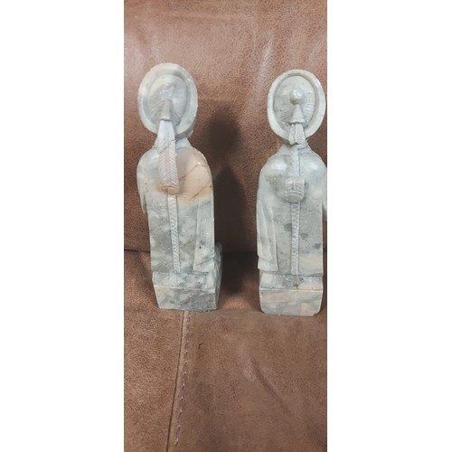 416 - PAIR OF ORIENTAL CARVED SOAPSTONE FIGURES - 18CMS H