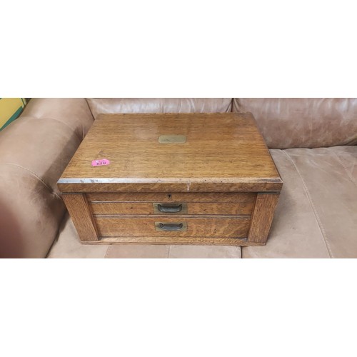 428 - LOVELY EARLY WOODEN CUTLERY BOX WITH 2 DRAWERS - WITH SOME ASSORTED CUTLERY - 46CMS X 33CMS X 22CMS ... 