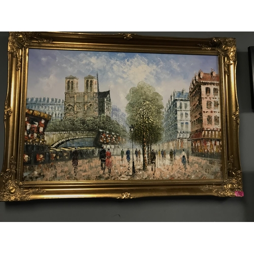 1 - FRAMED OIL ON CANVAS OF A FRENCH SCENE - SIGNED BURNETT - 105CMS X 75CMS - COLLECTION ONLY OR ARRANG... 