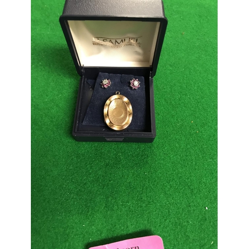 100 - LOVELY 9CT GOLD LOCKET & PAIR OF 9CT GOLD EARINGS SET STONES - BOX FOR DISPLAY ONLY