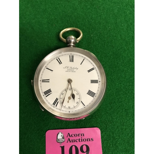 109 - LOVELY SILVER POCKET WATCH BY J. B. YABSLEY LONDON - SWISS MADE - WATCHES AND CLOCKS ARE NOT TESTED