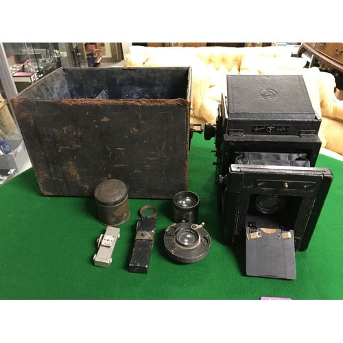 183 - LOVELY EARLY SPECIAL RUBY THORNTON PICKARD CAMERA WITH NUMBERED PLATES, LENSES ETC