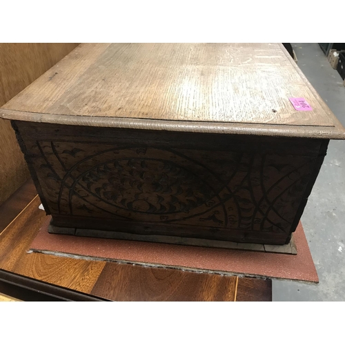 204 - LOVELY EARLY LARGE WOODEN CARVED BIBLE BOX - SOME DAMAGE TO HINGES BUT COULD BE REPAIRED - 65CMS X 4... 