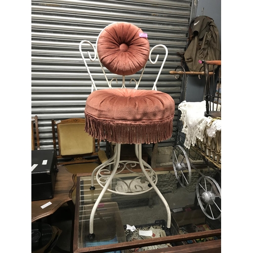 24 - LOVELY SMALL BOUDOIR CHAIR WITH METAL FRAME & PINK UPHOLSTERY - 80CMS H - COLLECTION ONLY OR ARRANGE... 