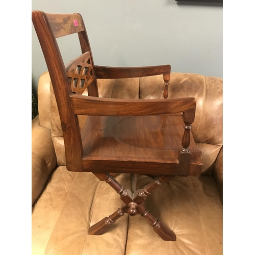 270 - NICE CHAIR WITH BRASS DETAIL TO BACK AND CROSS OVER LEGS - COLLECTION ONLY OR ARRANGE OWN COURIER