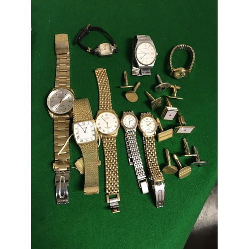 276 - QTY OF ASSORTED VINTAGE WATCHES INC DUGENA, ACCURIST, AVIA, INTERAXIS ETC & QTY OF VINTAGE CUFFLINKS... 