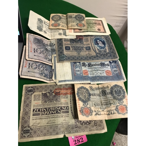 282 - 9 X EARLY LARGE FOREIGN C WWI BANK NOTES