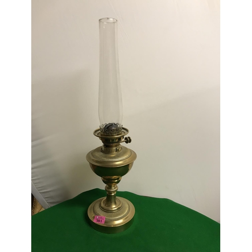 A VICTORIAN 'HINKS DUPLEX PATENT' GLASS AND CAST-BRASS LAMP, CIRCA