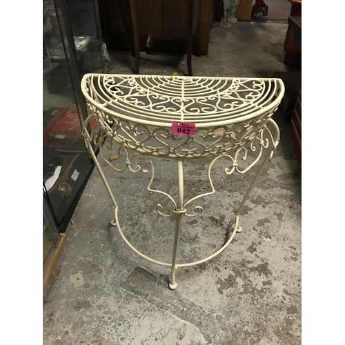 42 - LOVELY WHITE METAL ORNATE STAND - 55CMS H X 44CMS W X 22CMS D