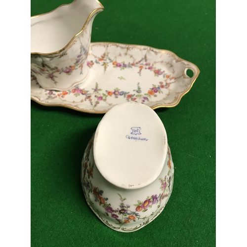 492 - LOVELY DRESDEN SMALL MILK AND CREAM JUG ON A TRAY - TRAY 22CMS L