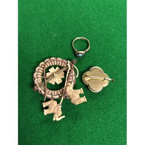 70 - VINTAGE BROOCH WITH ELEPHANT DETAILS, RING & BROOCH