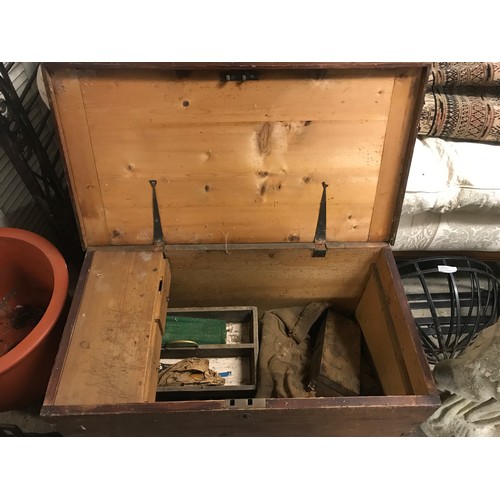 16 - VINTAGE WOODEN CARPENTERS TOOL CHEST WITH SOME TOOLS - 80CMS X 43CMS X 43CMS H - COLLECTION ONLY OR ... 