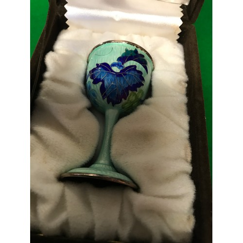 68 - STUNNING ORIENTAL SILVER & ENAMEL SMALL GOBLET - 7CMS H