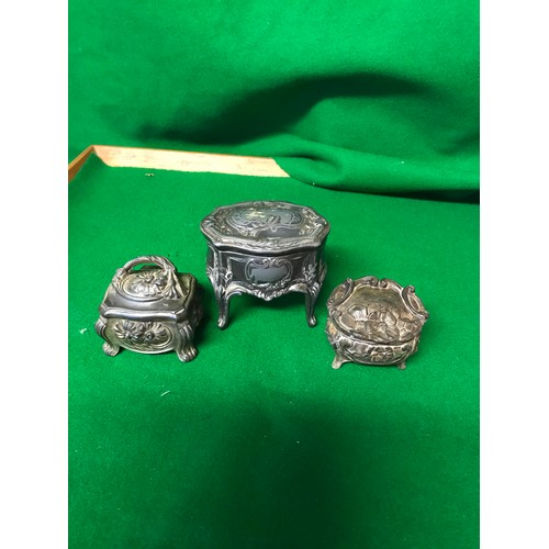 77 - 3 X ORNATE METAL TRINKET CASKETS - 6CMS H , 6CMS H, 8CMS H