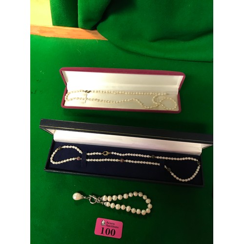 100 - 2 X LOVELY VINTAGE PEARL NECKLACES & PEARL BRACELET - BOXES FOR DISPLAY