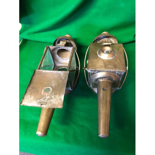 144 - PAIR OF VINTAGE BRASS COACH LAMPS