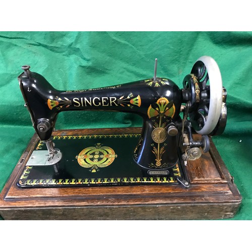 147 - LOVELY 1900s  LOTUS SINGER SEWING MACHINE IN WOODEN CASE WITH KEY - COLLECTION ONLY OR ARRANGE OWN C... 