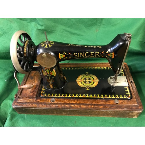 147 - LOVELY 1900s  LOTUS SINGER SEWING MACHINE IN WOODEN CASE WITH KEY - COLLECTION ONLY OR ARRANGE OWN C... 