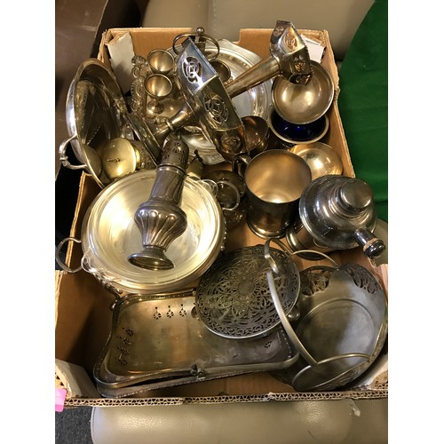 184 - LARGE BOX OF ASSORTED PLATED ITEMS