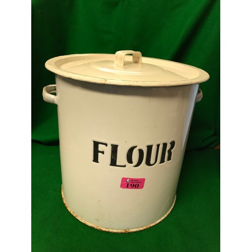 190 - LARGE VINTAGE ENAMEL FLOUR BIN - 30CMS H