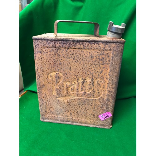 204 - VINTAGE METAL PRATTS 3/- ADVERTISING FUEL CAN