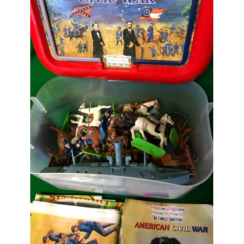 224 - BOX OF THE AMERICAN CIVIL WAR PLASTIC FIGURES & MAPS ETC