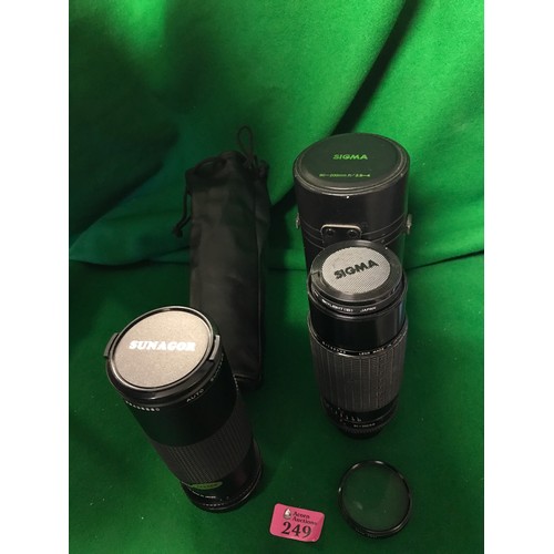 249 - CASED SUNAGOR CAMERA LENS & CASED SIGMA CAMERA LENS