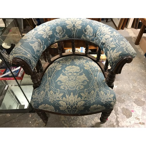 345 - LOVELY EDWARDIAN TUB CHAIR WITH LOVELY PATTERNED UPHOLSTERY - COLLECTION  ONLY OR ARRANGE OWN COURIE... 