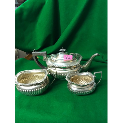 438 - STUNNING 3 PEICE SILVER HALLMARKED TEA SET - WEIGHT 1000 GRMS OVERALL