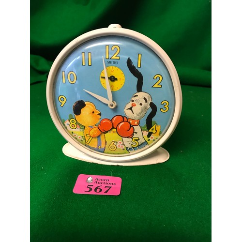 567 - LOVELY VINTAGE BRITISH MADE SMITHS SOOTY & SWEEP ALARM CLOCK