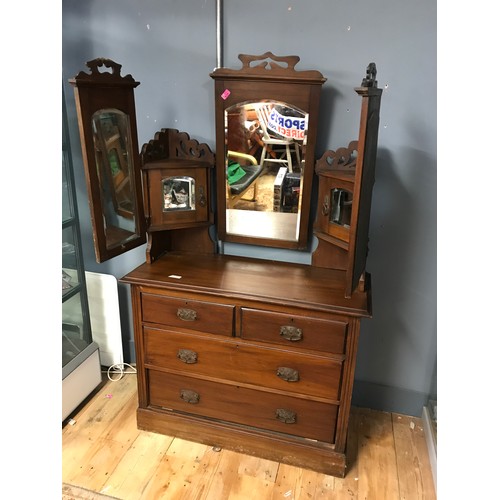 656 - EARLY DRESSING TABLE WITH FOLDING MIRRORS TO TOP - COLLECTION ONLY OR ARANGE OWN COURIER