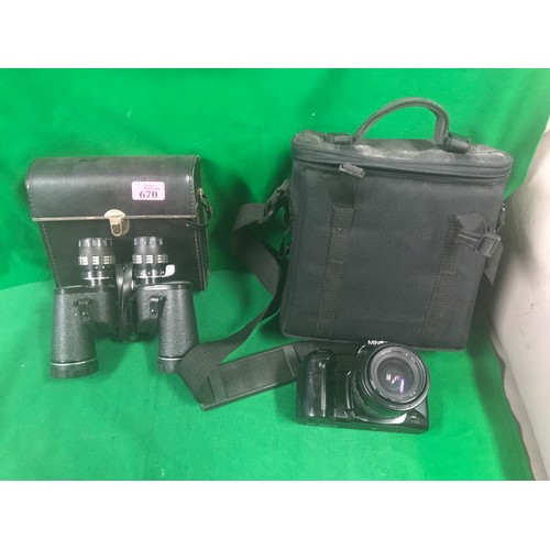 670 - CASED PAIR OF RANGER BINNOCULARS & MINOLTA DYNAX 700SI CAMERA & BAG