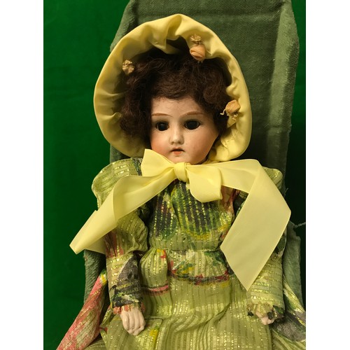 108 - LOVELY VINTAGE SOFT BODIED DOLL WITH MARKINGS TO BACK - GERMANY - APPROX 30CMS IN LENGTH - CHAIR FOR... 