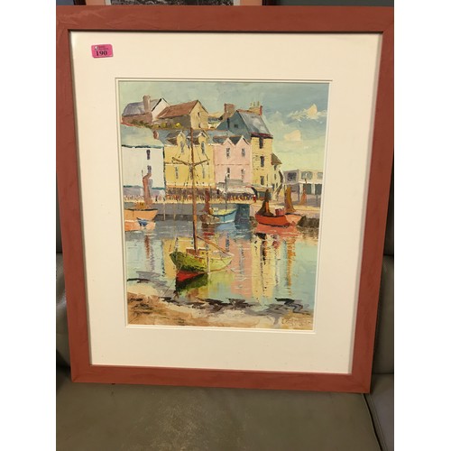 190 - FRAMED & GLAZED ORIGINAL OIL OF BRIXHAM HARBOUR DEVON BY LAWRENCE GEORGE 1980 - 65CMS X 77CMS