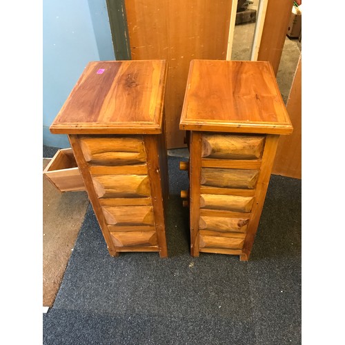 14 - PAIR OF UNUSUAL HEAVY PINE HAND MADE BEDSIDE CABINETS - 76CMS H X 46CMS W X 33CMS D - COLLECTION ONL... 