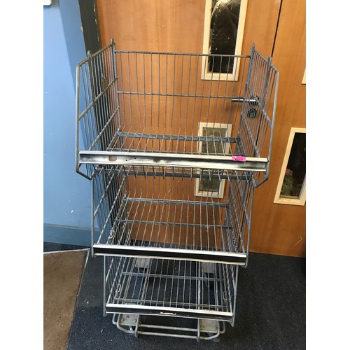 12 - 3 TIER VINTAGE METAL STORAGE RACK ON WHEELS - COMES IN SECTIONS  - 130CMS H X 60CMS W X 60CMS D - CO... 
