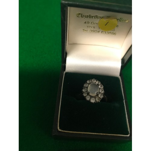 74 - LOVELY 9CT GOLD MONSTONE CLUSTER RING