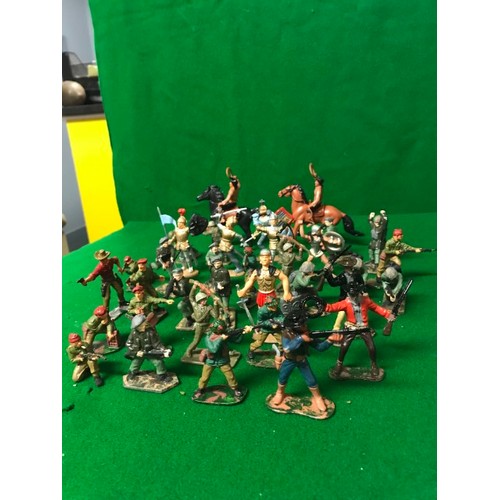 201 - BOX OF VINTAGE PLASTIC SOLDIERS INC CRESCENT ETC