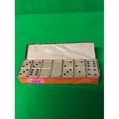 205 - TIN OF VINTAGE METAL ADVERTISING BRAILLE DOMINOES - 