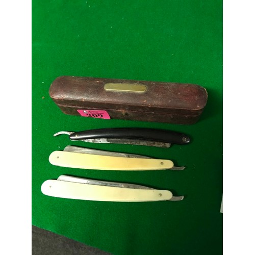 209 - CASED SET OF VINTAGE CUT THROAT RAZORS & 1 LOOSE